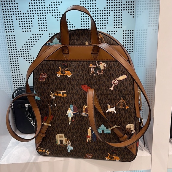 MICHAEL KORS JET SET GIRLS JAYCEE LARGE ZIP POCKET BACKPACK BROWN MULTI COLOR - Picture 5 of 16